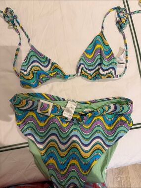 Onia Multicolor Wave-Print Bikini - Teal, Yellow, Purple, Green